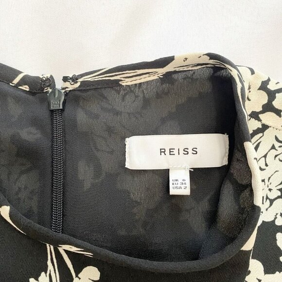 REISS GABRIELLA BLACK WHITE FLORAL LONG SLEEVE MINI DRESS - 2 - Picture 8 of 12